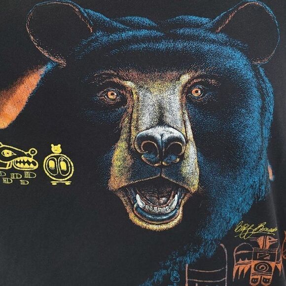 Grizzly Bear T Shirt Vintage 80s Native American Art Cliff Bonamie Made In USA - Picture 2 of 9